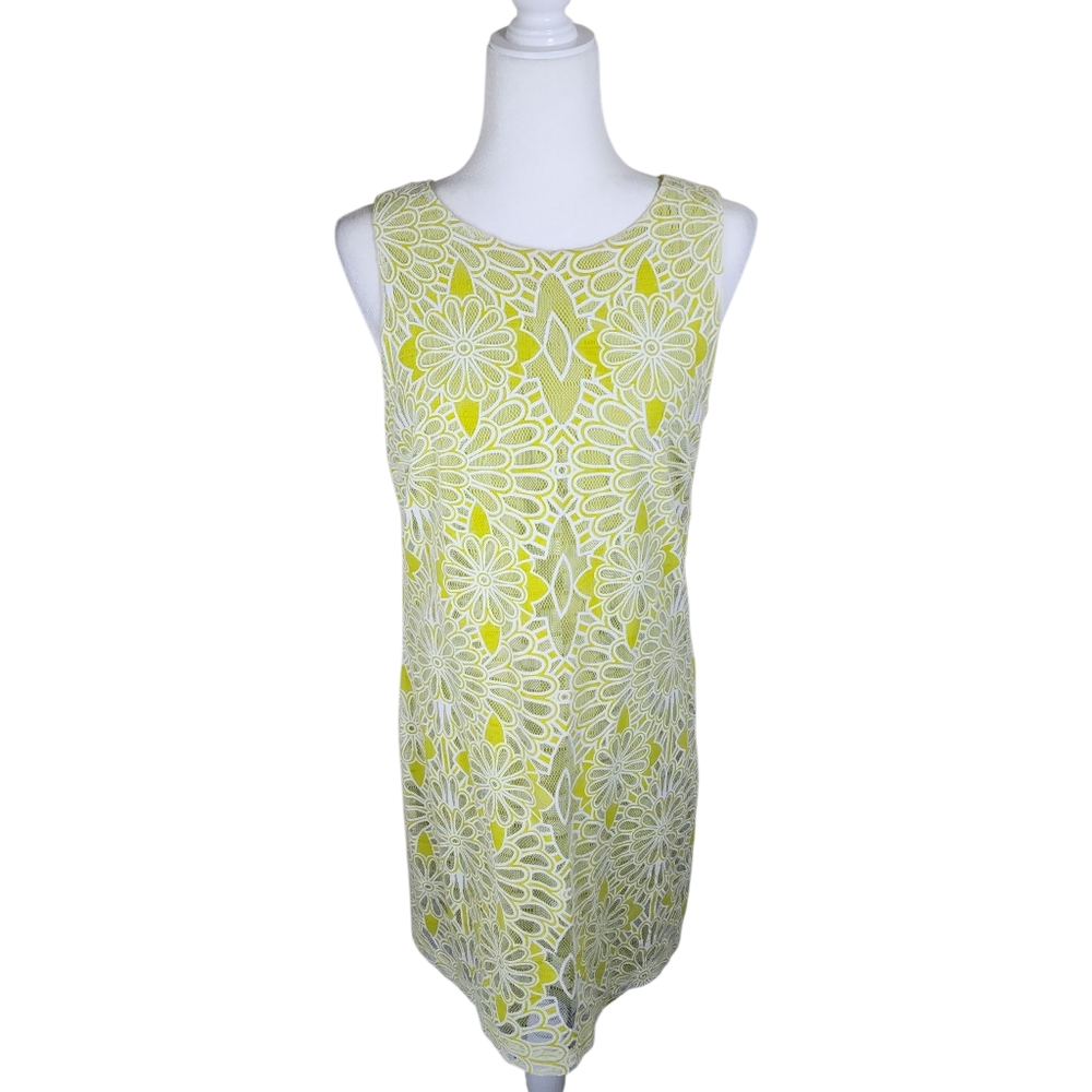 Badgley Mischka Lime White Lace Floral Embroidered Sheath Dress Size 8 - Picture 14 of 14